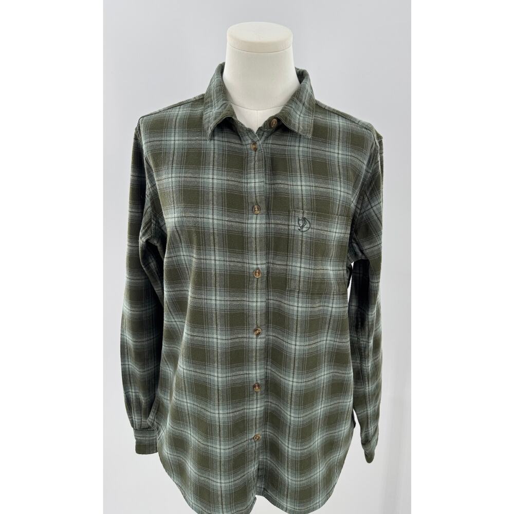 Fjallraven Womens Ovik Green Flannel Shirt Cotton Plaid Top Cabincore Large L